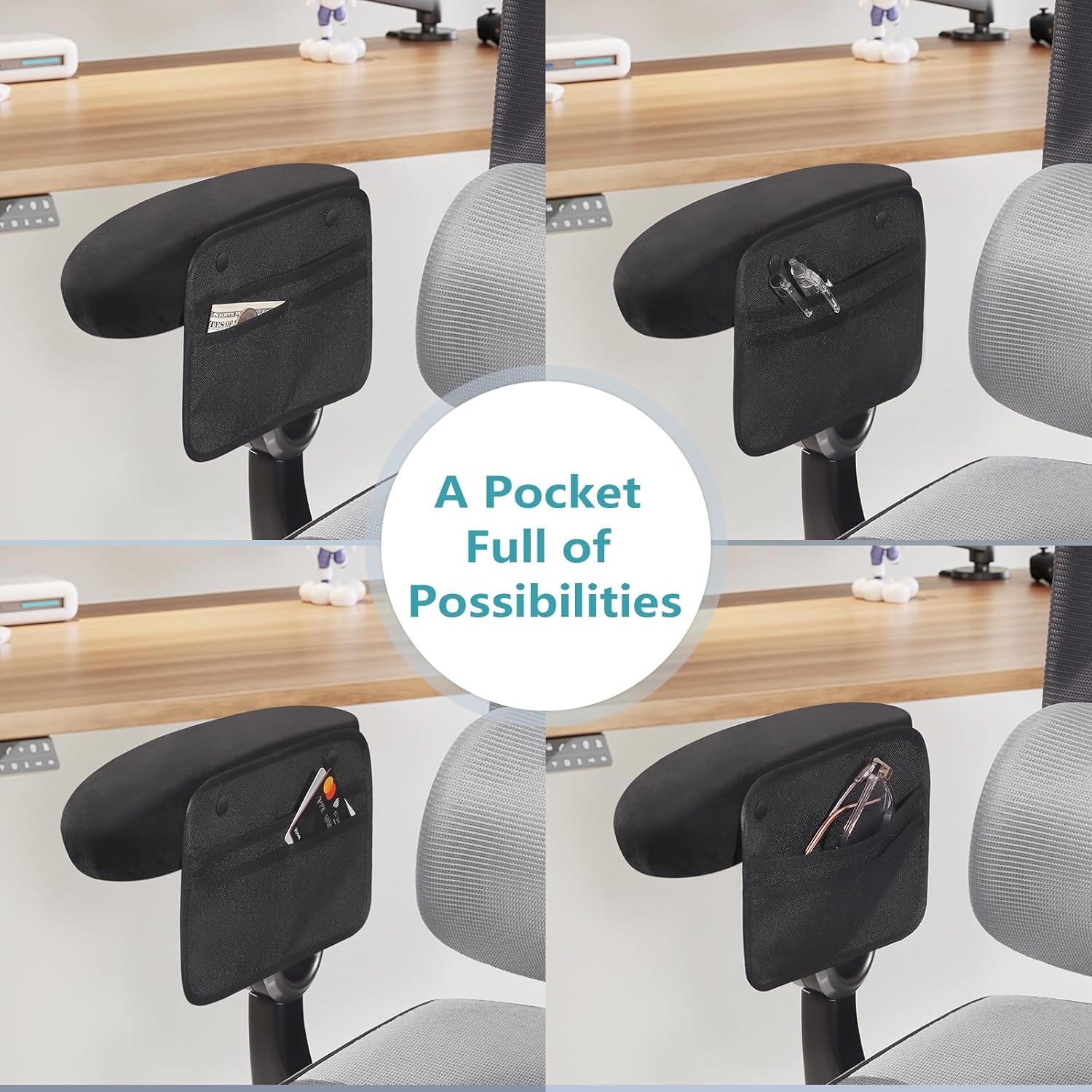 Virelis Office Chair Arm Covers with Soft Sponge Padding & Armrest Organizer, Removable & Washable Arm Rest Cover with Chair Pockets – Comfortable, Durable Covers for Office and Desk Chairs
