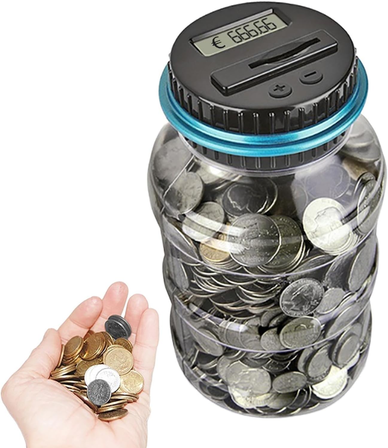 Automatic Counting, 1.8L Capacity Coin Bank Counter, Efficient Money Counting Jar with LCD