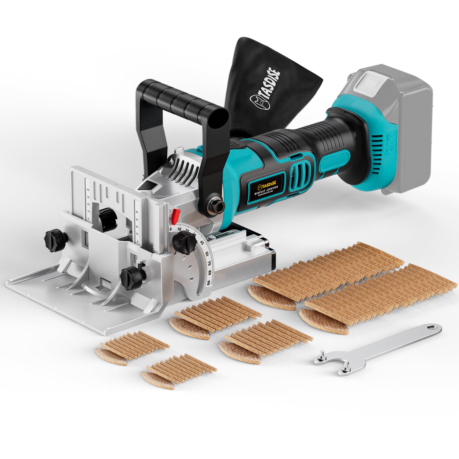 TASDISE Akku-Nutfräser Kompatibel Mit Makita 18V Akku, 11000 U/Min, 6-Stufen-Tiefeneinstellung, 0-90° Schnitt, Akku-Flachdübelfräse Mit Staubbeutel Für Holzbearbeitung (Ohne Akku/Ladegerät)