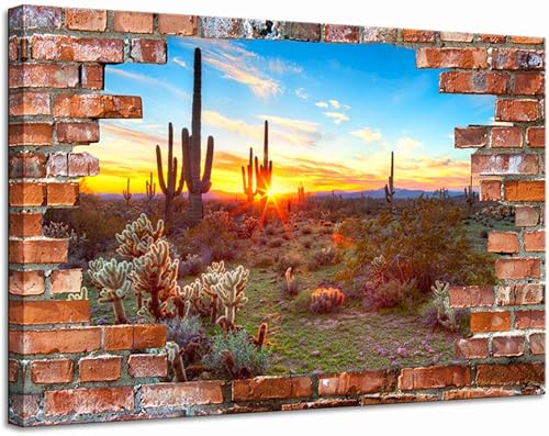 LevvArts Lienzo moderno para pared, póster de paisaje de Saguaros al atardecer, lienzo de Arizona, imágenes del desierto sonorano con pared de