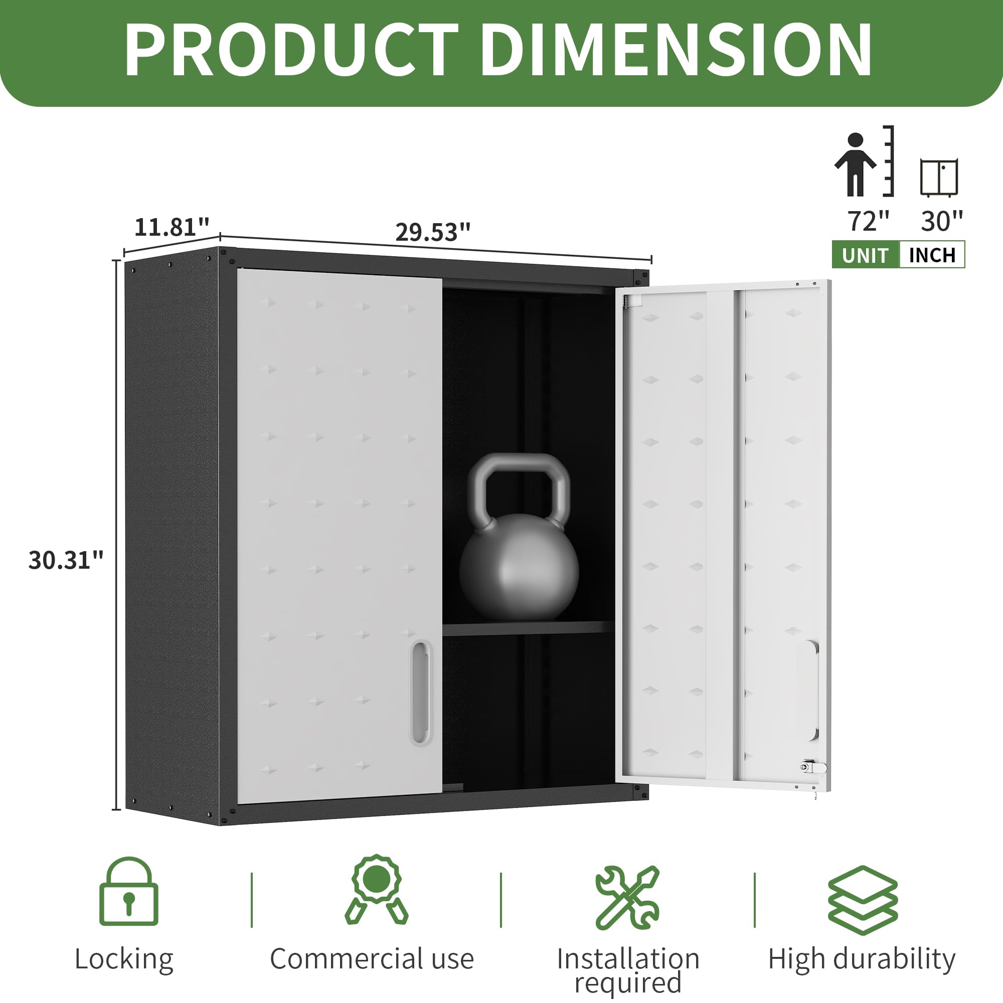 VIYET Garage Wall Cabinet,Metal Wall Cabinet with Doors and Adjustable Shelves,Steel Utility Wall Mounted Tool Cabinets for Home,Office,Kitchen,Warehouse