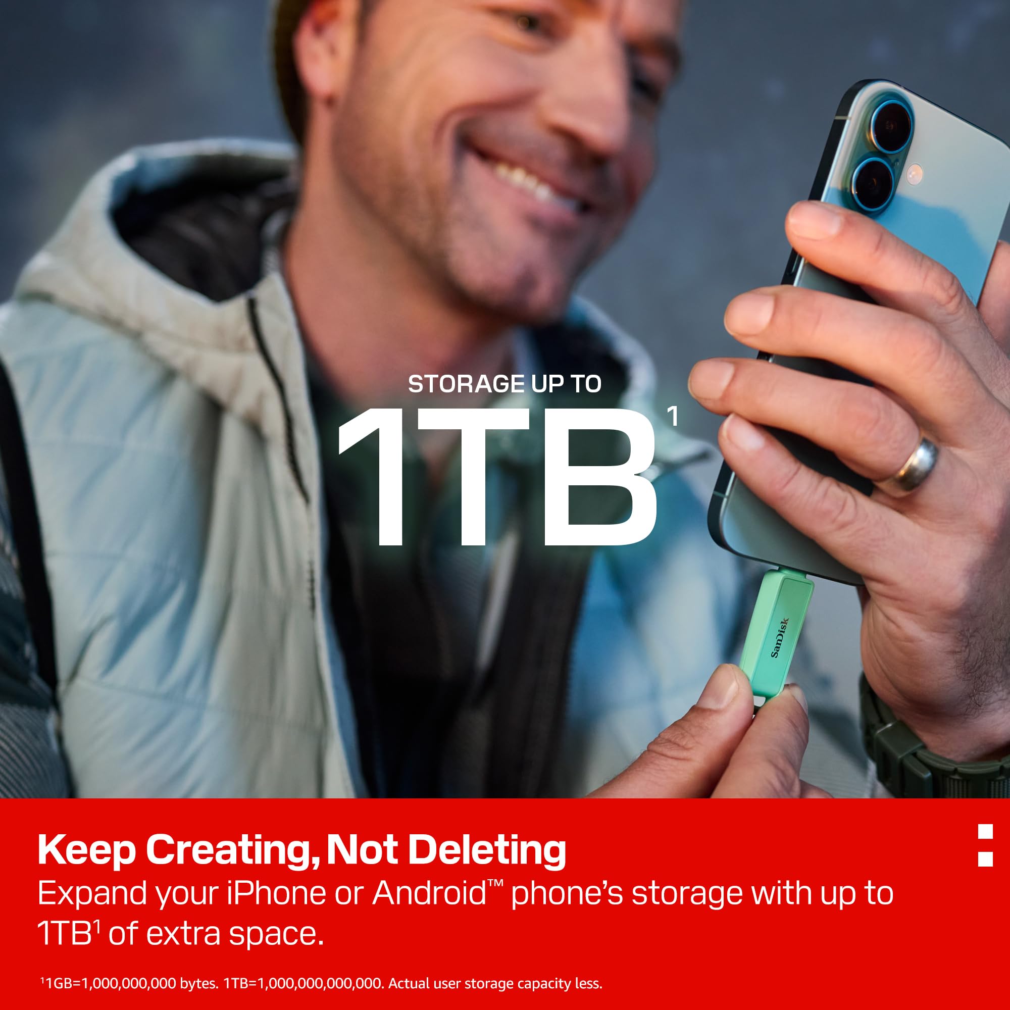 SanDisk Phone Drive z USB Type-C 256 GB (do telefonu, do smartfonów, tabletów i komputerów, prędkością 150 MB/s, Wykonuj automatyczne kopie, Dzięki odzyskiwaniu) - Seafoam Green