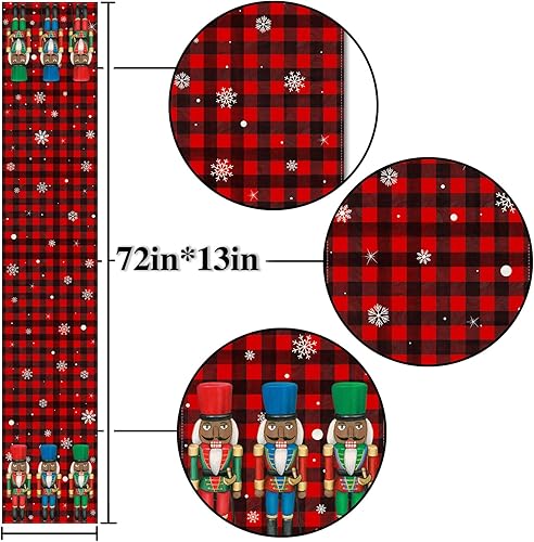 Miniatura 5 de Nepnuser Camino de mesa de cascanueces negros afroamericanos de Navidad a cuadros de búfalo a cuadros de Navidad, decoración de fiesta de invierno