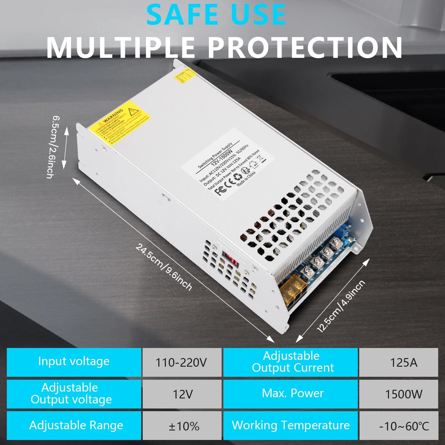 12V 125A 1500W Power Supply Transformer, 110V AC to DC 12V Converter Adapter 125A 1500W SMPS, DC Switching Power Supply for LED Strip Motor Pump CCTV Camera System Car Stereo 3D Printer