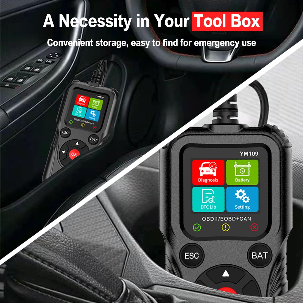 Scanner OBD2 con tester per batteria, lettore di codici auto per spia di controllo del motore, dati in tempo reale, tensione della batteria e durata della batteria, strumento diagnostico per