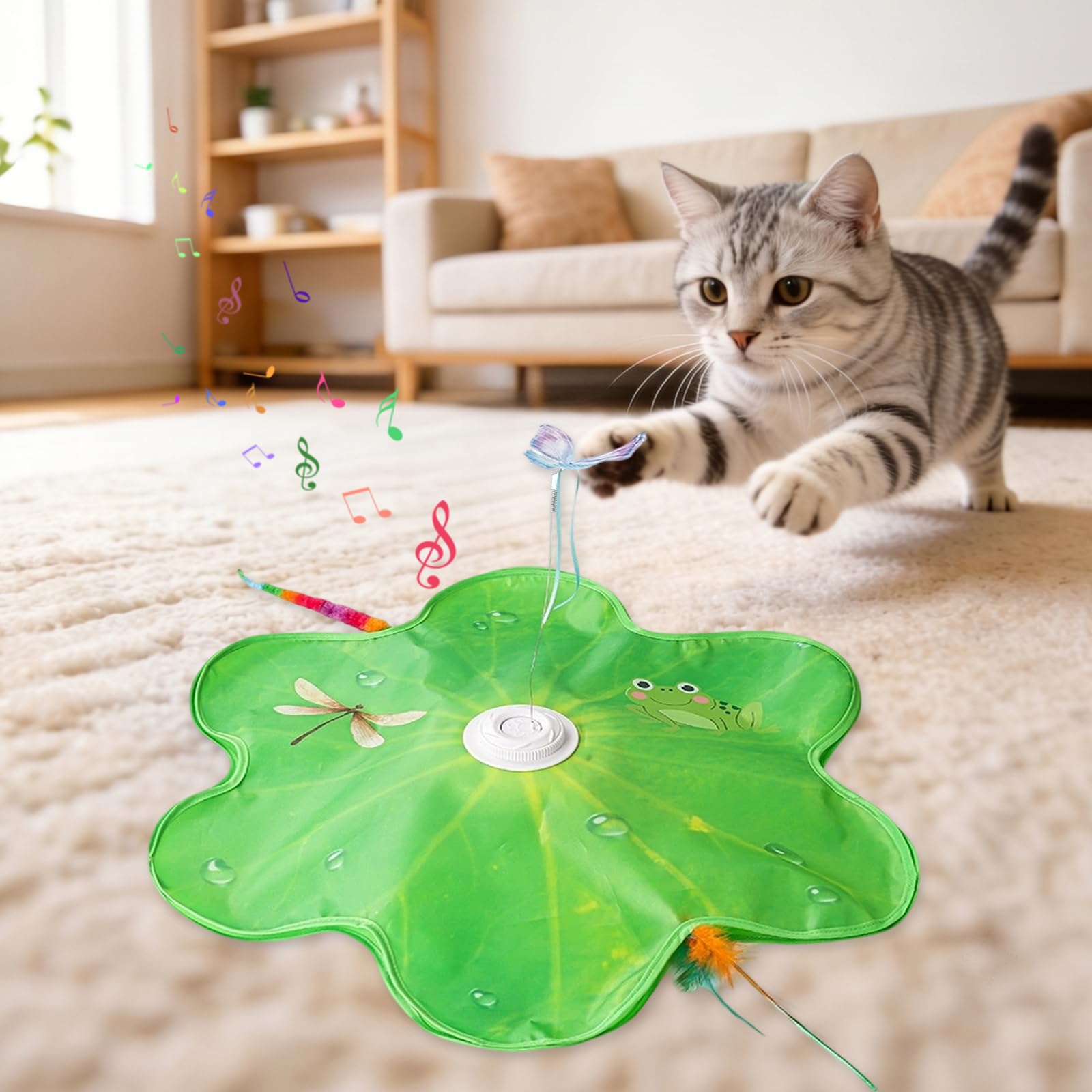 TWSOUL Giocattolo elettrico per gatti da interni, gioco interattivo con molla automatica, suoni degli uccelli e ricarica USB, giocattolo per gatti e gattini, verde
