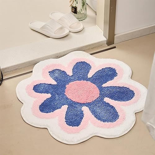 PEvTN Alfombra de baño de flores, bonita alfombra de baño azul, antideslizante, ultra suave y absorbente, alfombra de baño de flores suave para