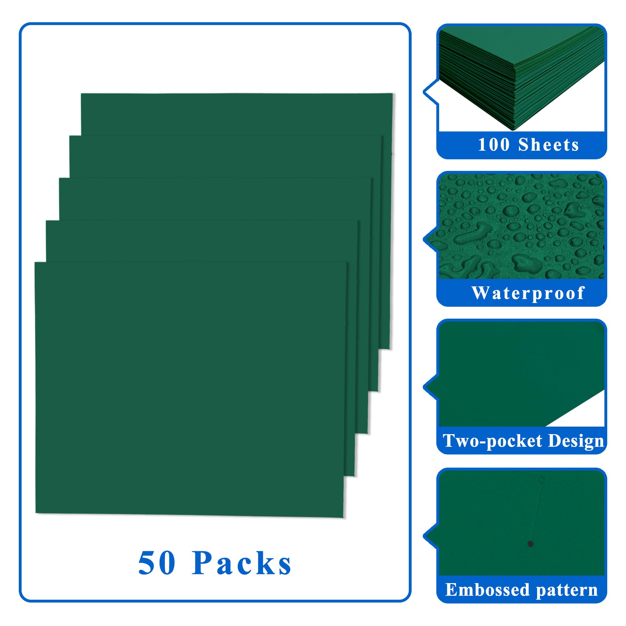 Zzrywuty Carpetas de archivos con bolsillos, tamaño carta, paquete de 50 carpetas de papel con ranura para tarjetas, carpetas de dos bolsillos para estudiantes escolares, hombres de negocios,