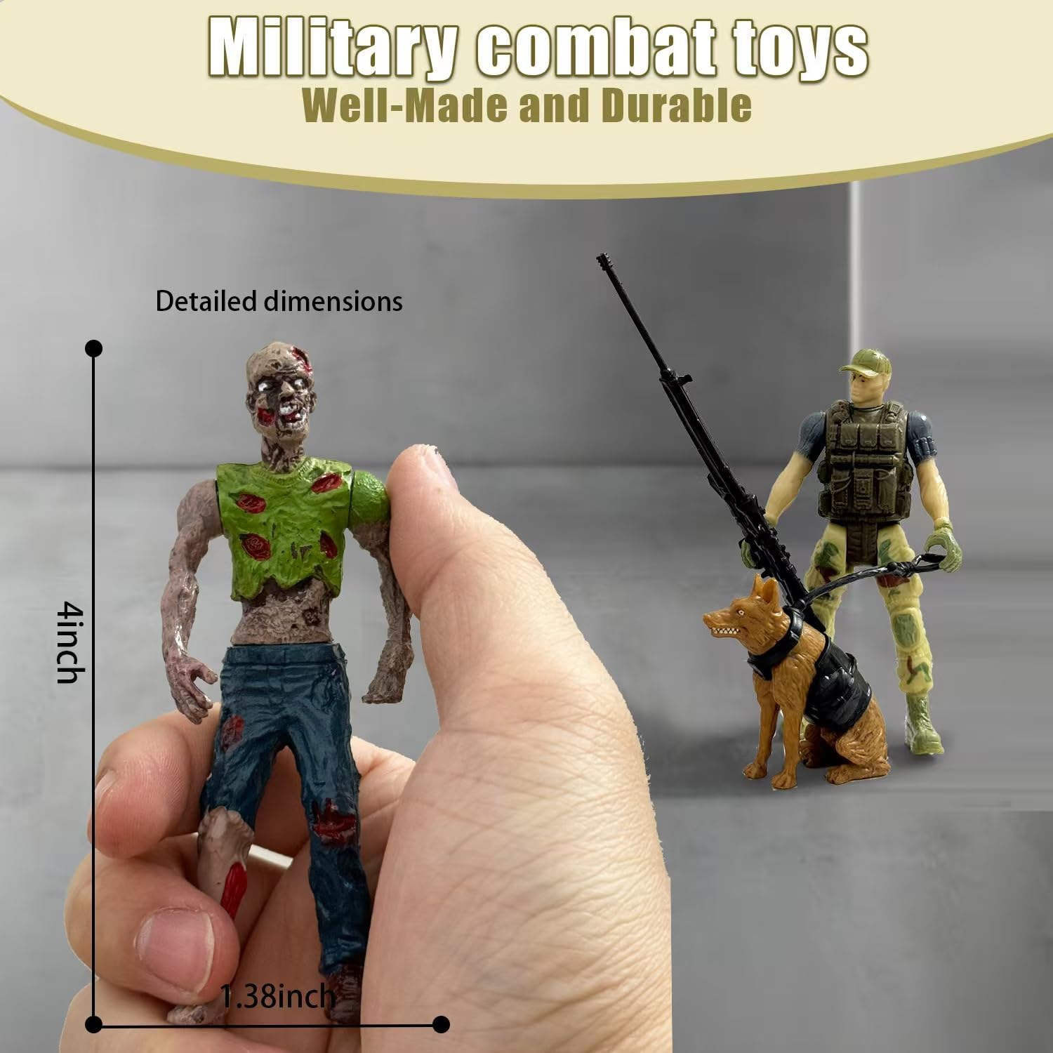 Army Men Soldiers Toy Action Figures,14 PCS Military Playset Include Army Men Set with Weapon Accessories, Zombie Figure Toys, 2 Police Dog Figures, Military Toy for Kids Boys 4-7