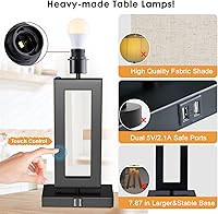 Vista 6 de Juego de 2 lámparas de mesa altas para sala de estar, modernas lámparas de noche con 2 puertos USB, juego de lámparas de mesa de noche regulables