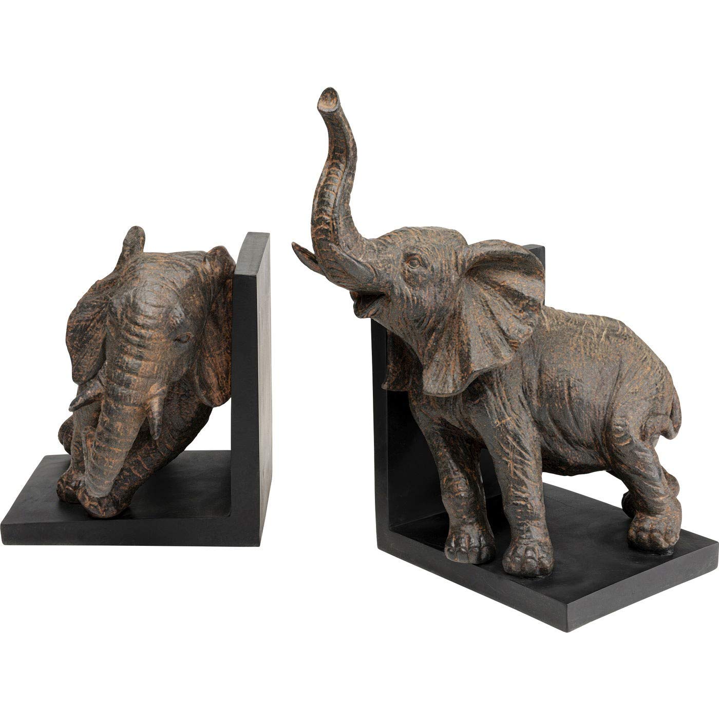 Kare Design Buchstützen Elefanten Figuren (2/Set), Schwarz, Antirutsch Unterfläche, Handgemalt, Geschenkidee, Bücherregal, Dekofigur, Tiere, 25x31x21 cm (H/B/T)