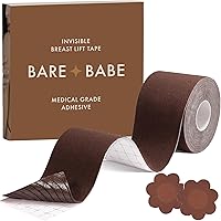 BareBabe Boob Tape Breast Lift with 10 Satin Nipple Pasties - Hypoallergenic, Waterproof Strapless Bra Alternative