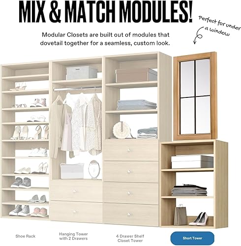 Miniatura 33 de Modular Closets Vista Collection - Unidad organizadora de armario integrada de madera con torre corta (blanco, 25.5 pulgadas de ancho)