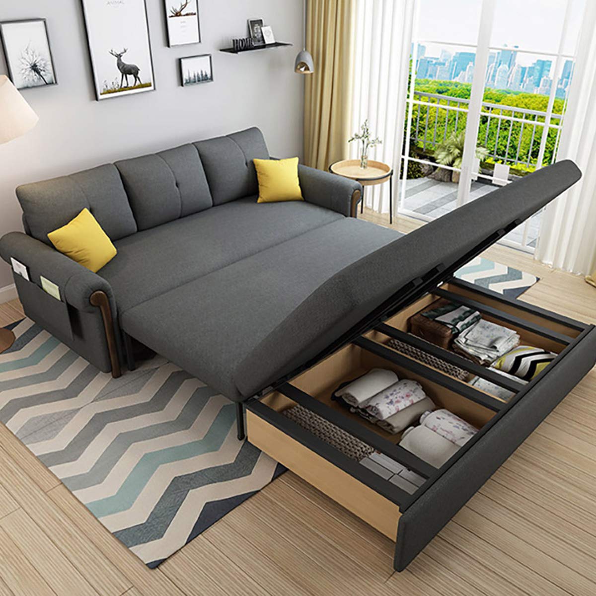 Wood Sofa Folding Sofa Bed With Storage JXLBYMX Sofa Convertible