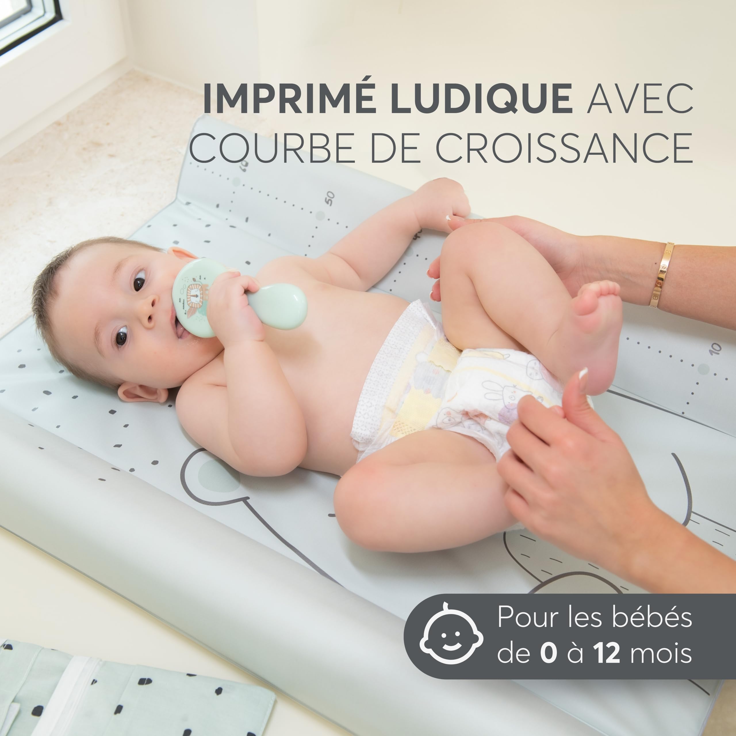 Matelas a langer pour bébé KikkaBoo SECRET GARDEN, matelas a langer en PVC souple 80x50 cm, imperméable et portable, beige