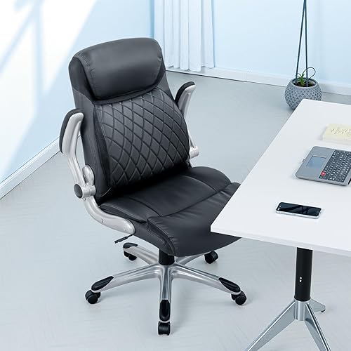 Vista 8 de COMHOMA Big and Tall Office Chair, High Back Leather Executive Chair with Pocket Spring Lumbar Support and Flip-up Armrests, Swivel Managerial