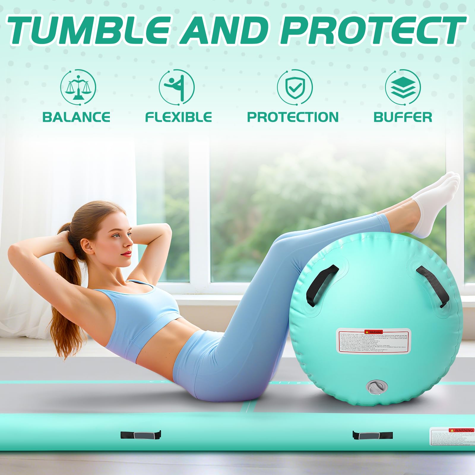 Aufblasbare Turnmatte mit Air Roller und Elektroluftpumpe, 3m Gymnastikmatte & Roller, Ideal für Yoga, Gymnastik, Cheerleading, Tanzen und Heimtraining