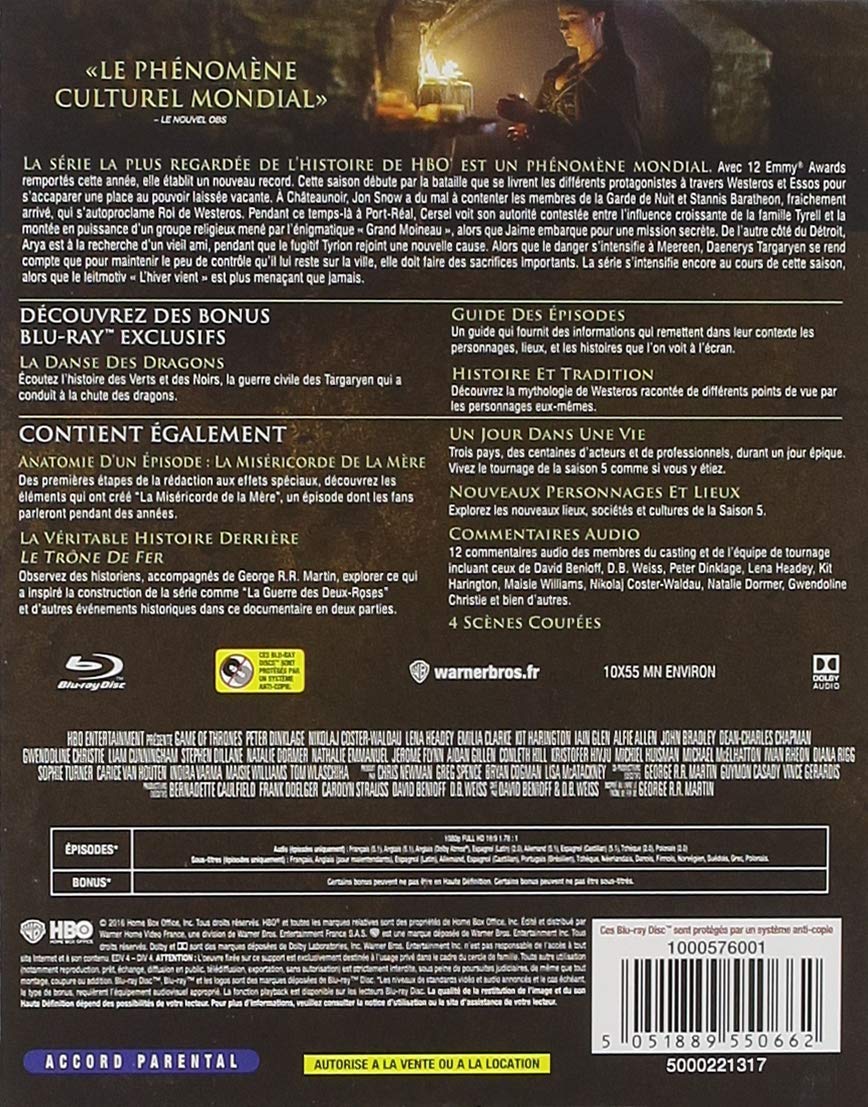 Game of Thrones (Le Trône de Fer) - Saison 5 [Blu-ray + Copie digitale]