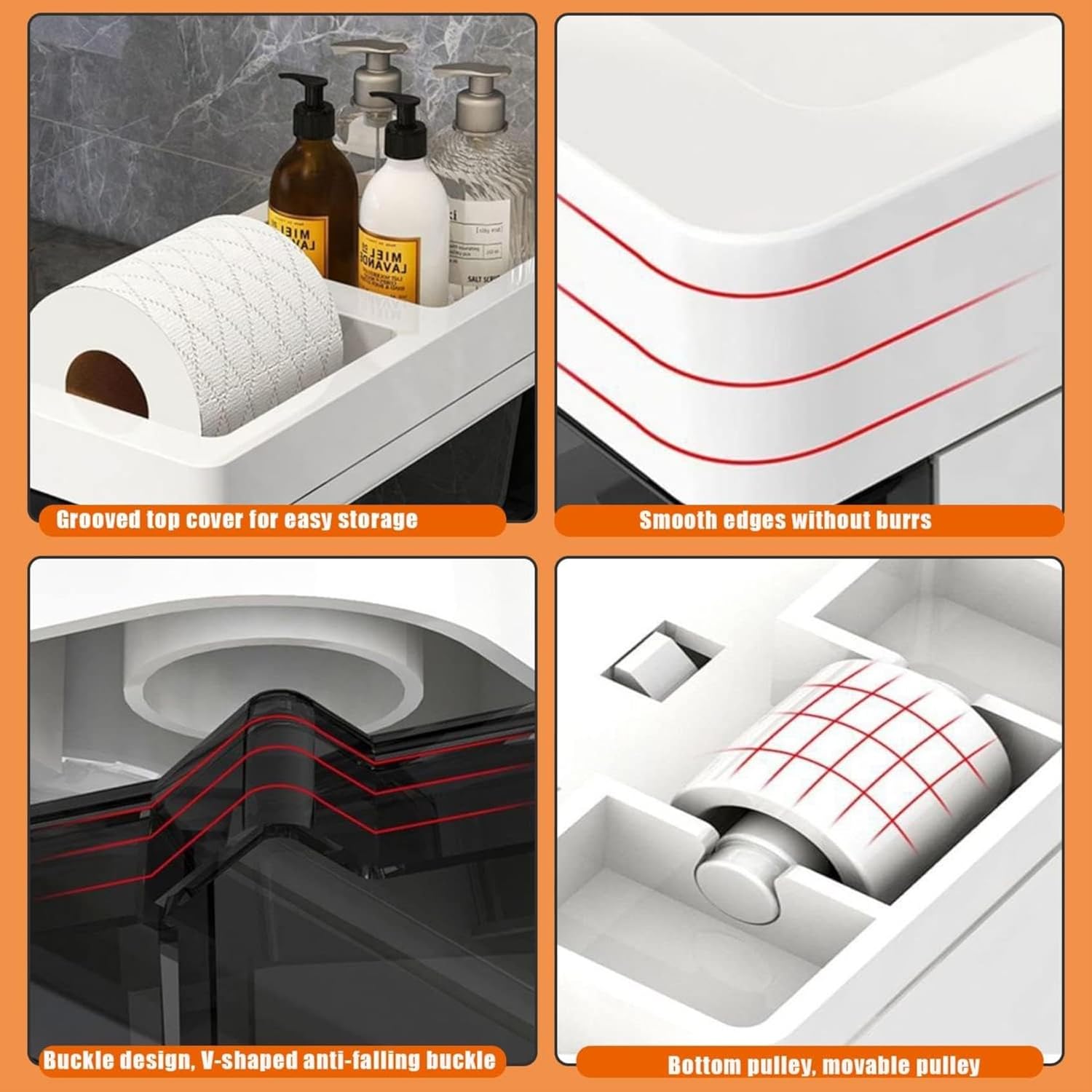 Bathroom Storage Cabinet with Doors and Shelves, Toilet Paper Storage, Waterproof Toilet Paper Storage Organizer, Narrow Storage Cabinet for Bathroom Storage,5 Tier,White top Tissue Box (4 Tier (4 T