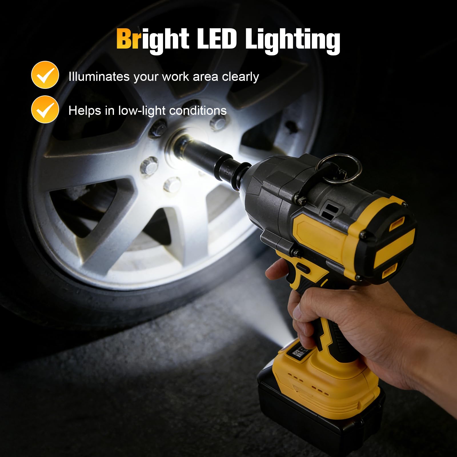Pistola de impacto bateria 1000N con 2 baterías, 3 velocidades variables y luz LED, Potente Llave de impacto, para reparaciones de automóviles y proyectos de bricolaje