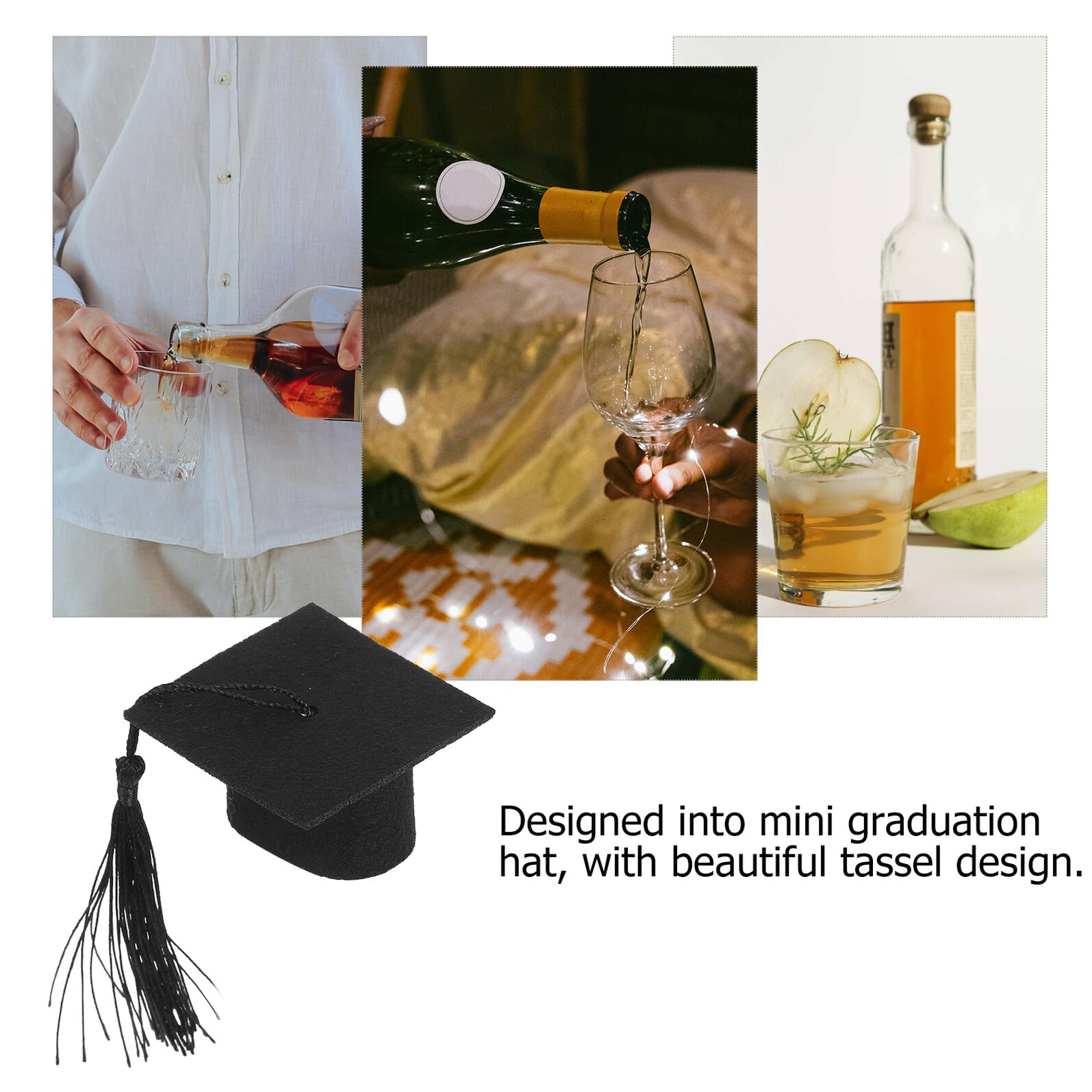 20 Pezzi Mini Cappello Laurea Nero Non Tessuto Decorazione per Bottiglie e Bambole per Feste di Laurea e Foto Ricordo