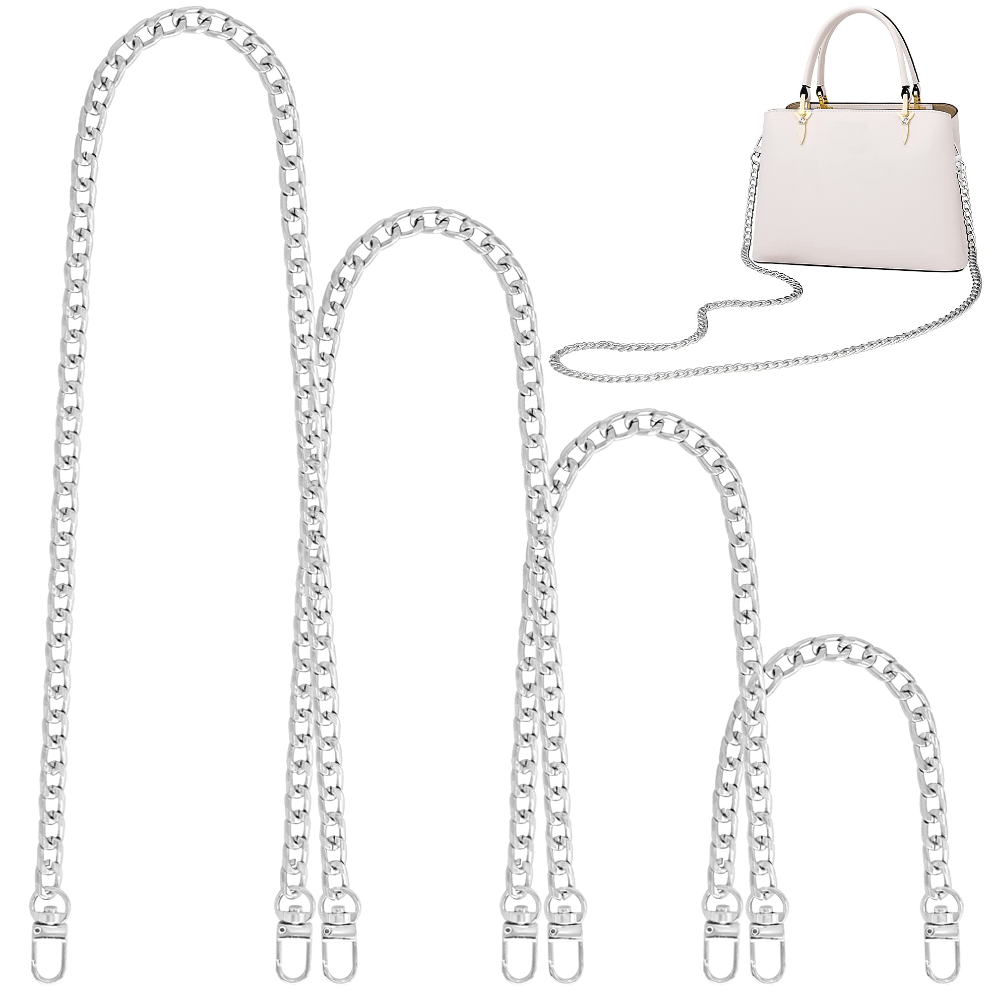 Gondiane 4 Sizes Flat Purse Chain Strap Crossbody Bag Replacement Strap with Metal Buckles(47.2/31.5/15.7/7.9 Inches, Silver)