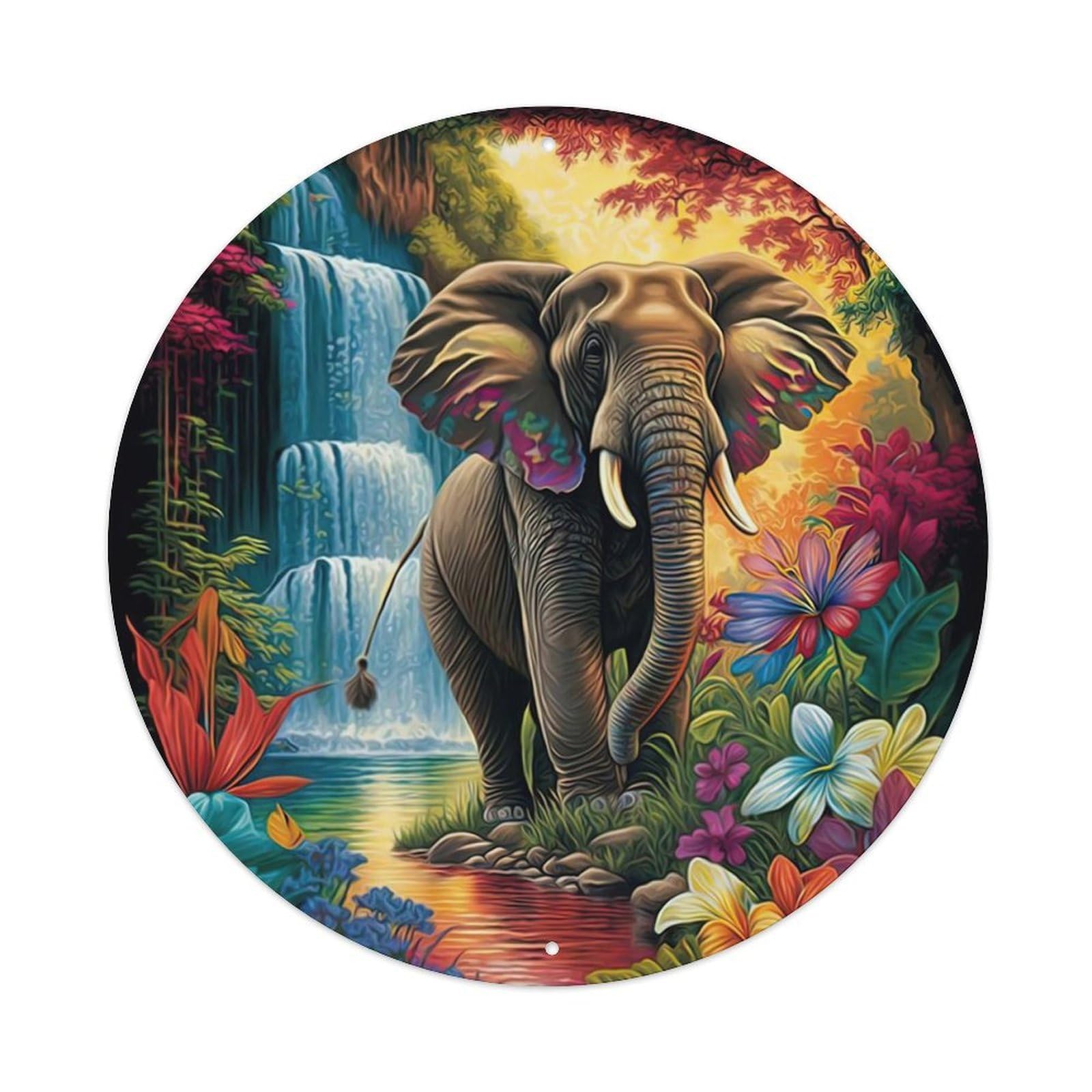 Animal Artwork Elephant in The Flowers Vintage Metal Tin Sign Plaque Wall Decor for Cafe, Club Bar, Office, Garden Metal Poster 8x8Inch