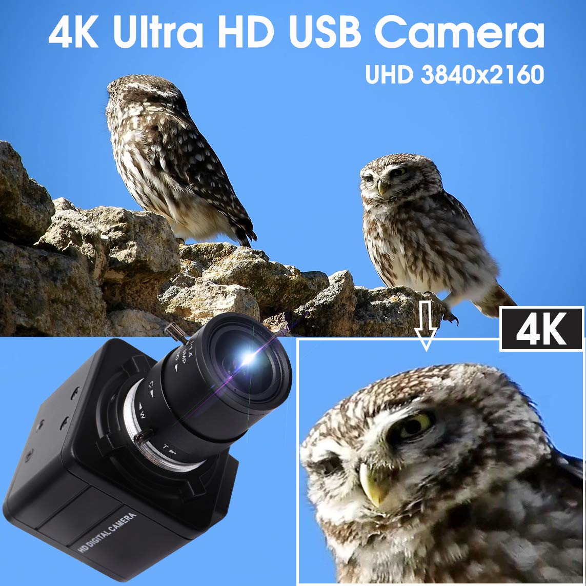 Webcam 4K ELP Con Sensore Sony IMX317, Obiettivo Zoom 5-50mm, 3840x2160 A 30fps, USB Plug And Play Per Windows/Linux/Raspberry Pi