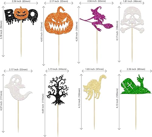 Miniatura 29 de Ephlyn 24 adornos para cupcakes de Halloween con purpurina para Halloween, murciélagos, calabaza, fantasma, decoración de cupcakes para temática