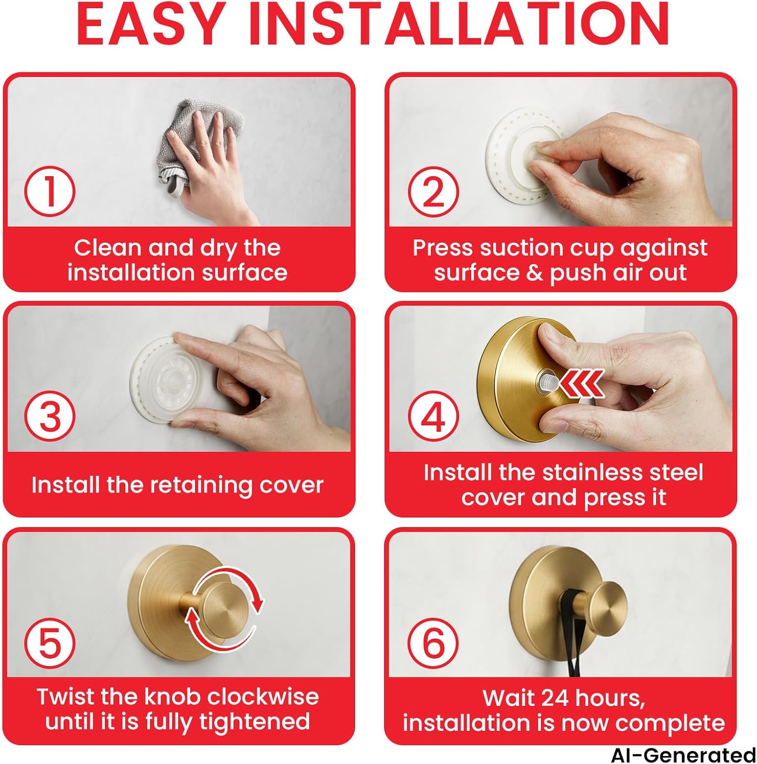 Suction Cup Hooks for Shower & Bathroom Towel Holder 4-Pack (Gold) image 3