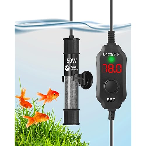 AquaMiracle Adjustable 50W Aquarium Heater Submersible Fish Tank Heater Super Short Aquarium Heater with LED Digital Display Thermostat, for Tanks 5-10 Gallons