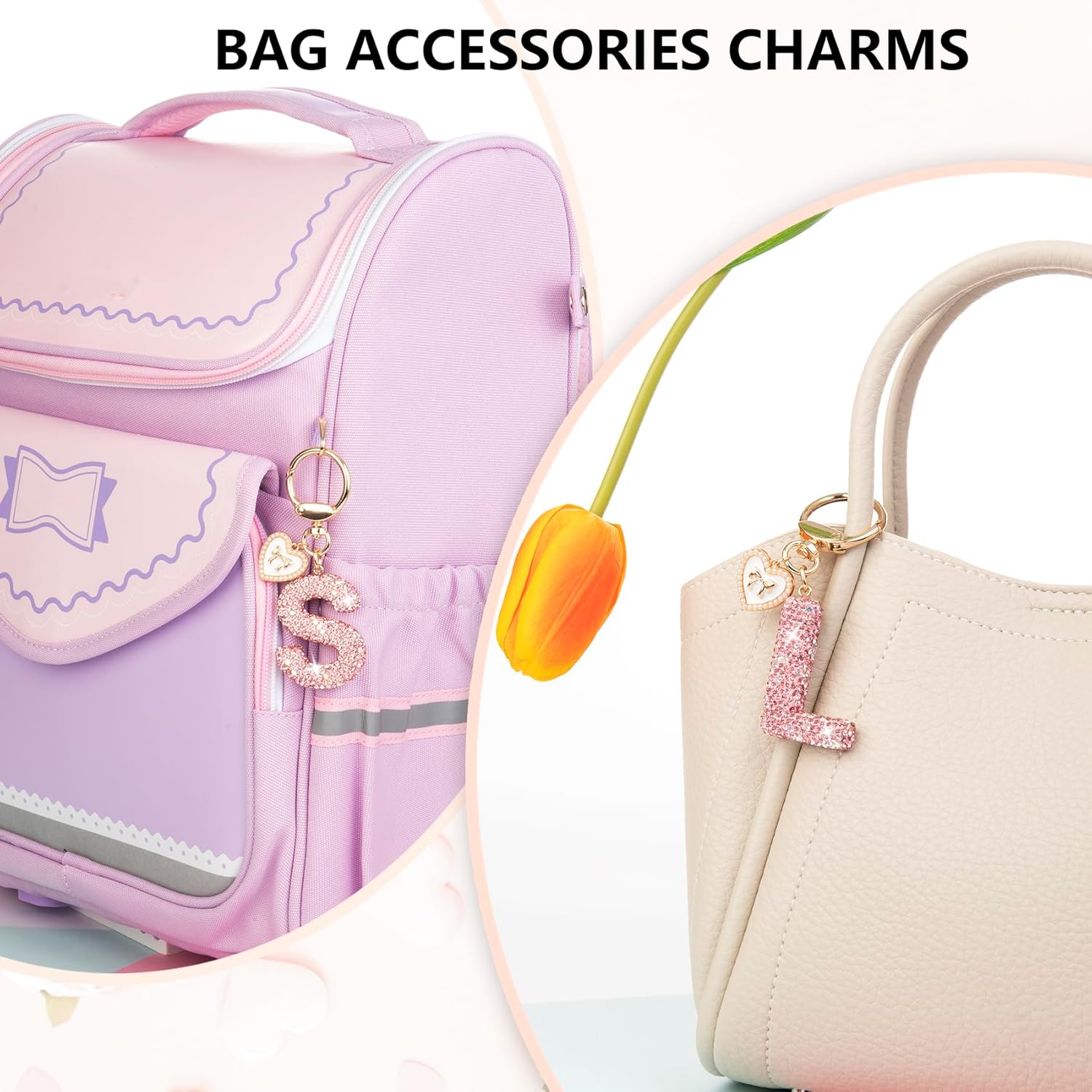 Initial Letter Keychain for Women Girl Bling Rhinestone Sparkly Bag Backpack Purse Charm Cute Pom Pom Key Chain Wristlet - Image 4