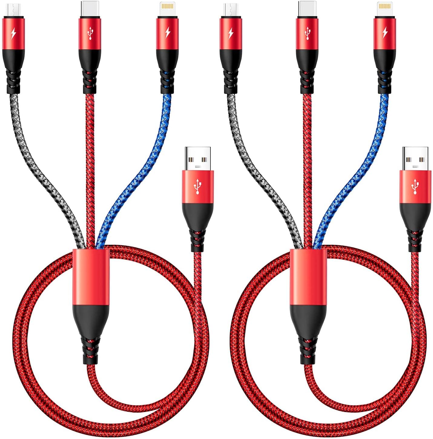 Multi Charging Cable [2Pack 4Ft] 3 in 1 Charger Cable Nylon Braided Fast Charging Cord Multi USB Cable Phone Charger Cord with Type-C/Micro USB/IP Port for Cell Phones,Samsung Galaxy,iPads,Tablets