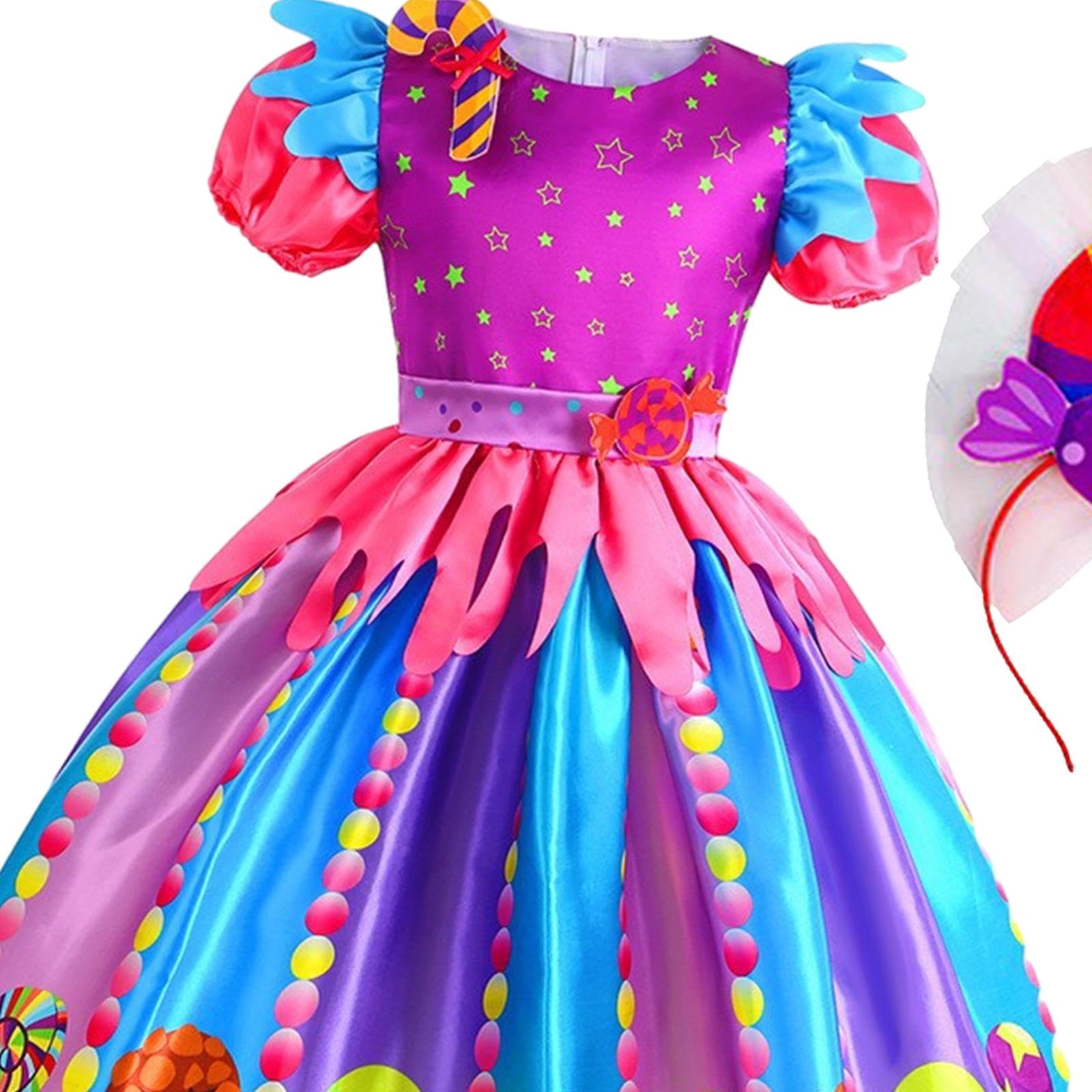 Oshhni Abito da bambina, vestito da caramella, abito da principessa, manica corta, abito arcobaleno, per spettacoli di carnevale, feste in, 120 cm