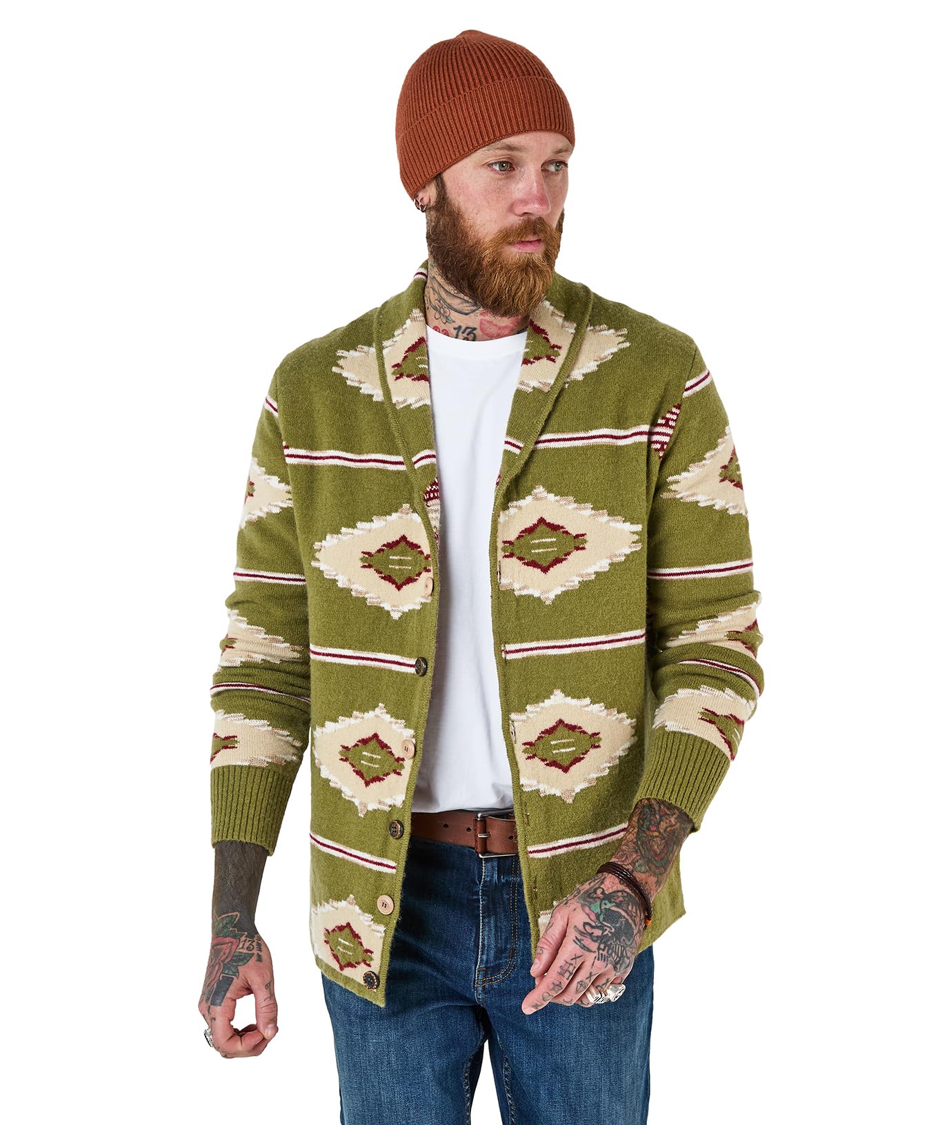 Joe Browns Men's Aztec Shawl Cardigan Sweater, Green, M