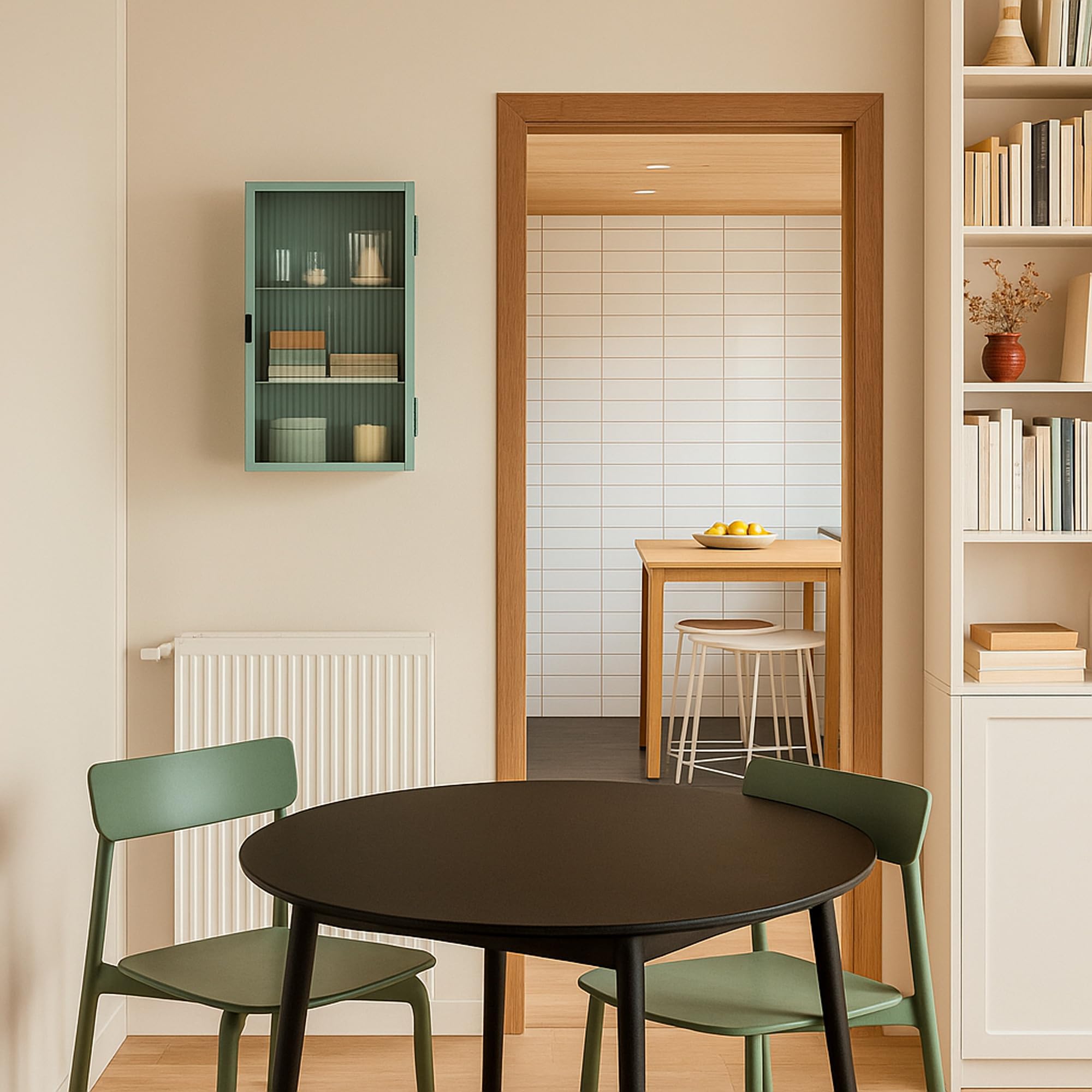 [en.casa] Armario de Pared Zundert Mueble Baño con 1 Puerta de Vidrio Acanalado Mueble Auxiliar de Cocina con 3 Compartimentos Cerrados Acero 60 x 35 x15 cm - Verde Menta