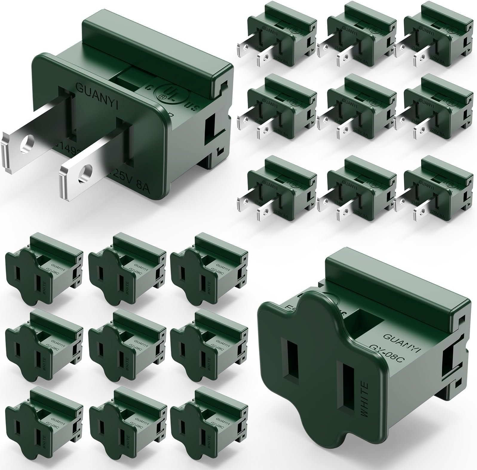 Brightown Holiday Christmas Lighting Outlet Male and Female Green Slip Plug Set, Vampire Plug, Gilbert Plug, Zip Plug, 20 Packs (SPT-1)