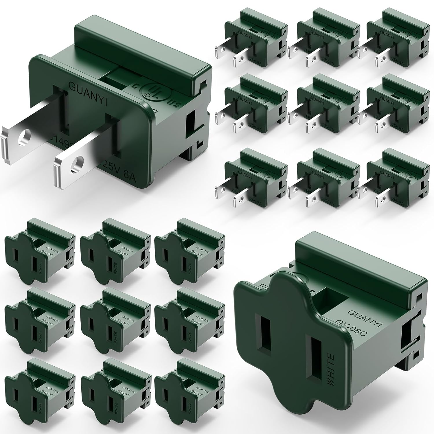 Gilbert Christmas Lighting Outlet Set - 30 Packs (SPT-1), Male & Female Plugs, Green