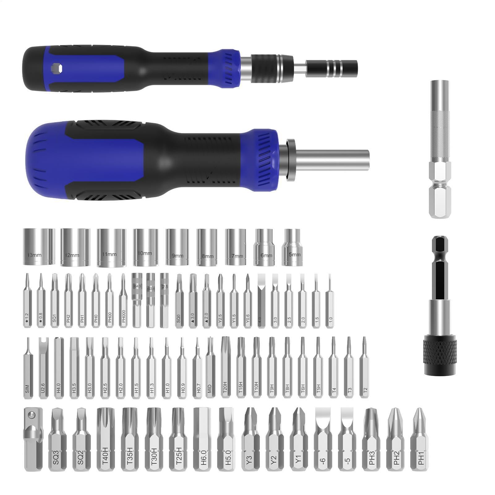Set Cacciavite a Cricchetto 77-in-1 Attrezzo Telescopico per Riparazioni | Set Cacciaviti a Cricchetto Per Proprietari di Casa, Meccanici, Montatori, Fai-da-te, Elettricisti, Officina