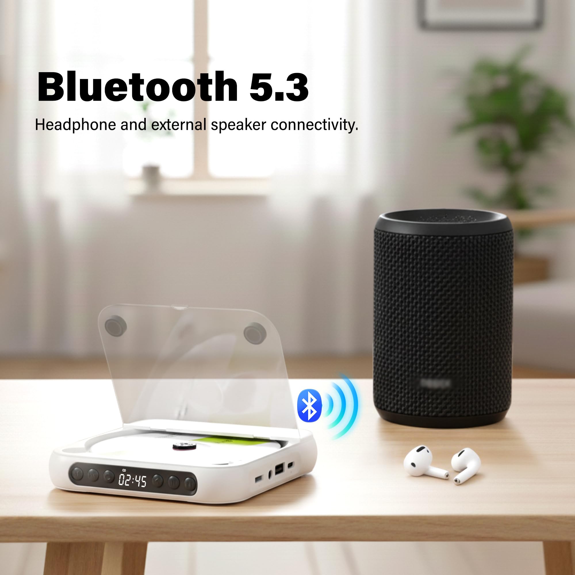 Discman piccolo lettore CD Bluetooth 5.3 con 2000mAh ricaricabile portatile lettore CD con cuffie USB e ingresso AUX per amanti della musica regalo (Bianco)