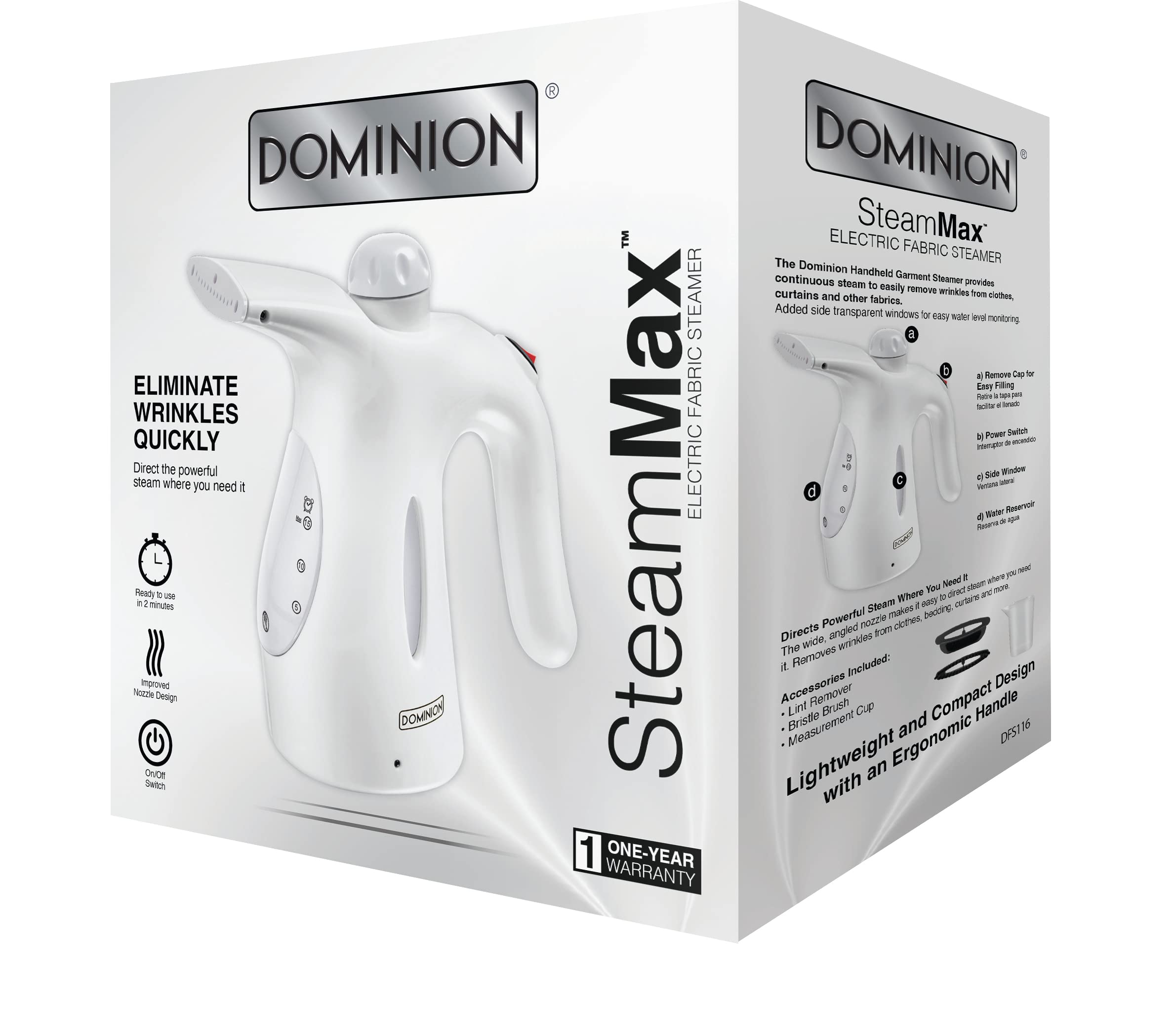 Dominion SteamMaxâ„¢ Portable Handheld Garment Steamer - Ideal for Home or Travel, Fast Heating, Removes Wrinkles on Clothes and Fabric, ETL Certified (White)