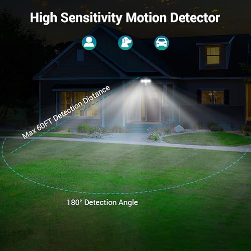 Miniatura 9 de USTELLAR Luces LED de seguridad de 55 W, luz con sensor de movimiento para exteriores con control remoto, luces de inundación LED del atardecer al