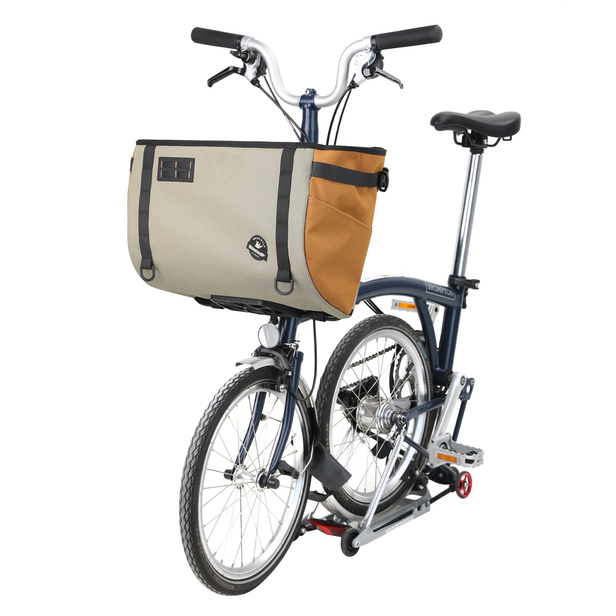 Rhinowalk Bike Basket Bag for Brompton Folding Bike, 24L Waterproof Bike Carrier with Quick Release Mount, Laptop Pocket & Pet Friendly Bicycle Basket (Khaki, 24L)