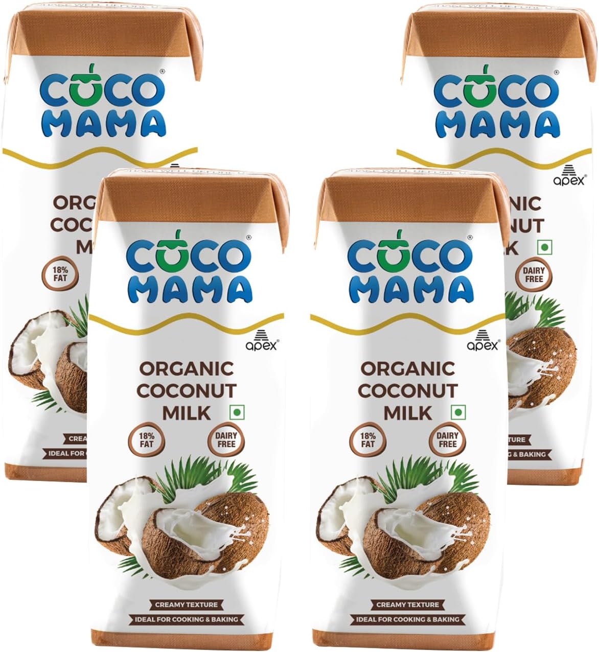 Organic Coconut Milk Dairy-Free,250 Ml|Pack Of 4|Rich & Creamy Texture|Enriched With Nutrients|Contains 18% Fat|No Added Artificial Sweeteners|Lactose-Free|Used For Cooking & Baking Purposes