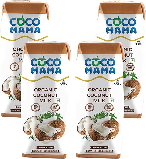 Coco Mama Organic Coconut Milk Dairy-Free,250 Ml|Pack Of 4|Rich &amp; Creamy Texture|Enriched With Nutrients|Contains 18% Fat|...