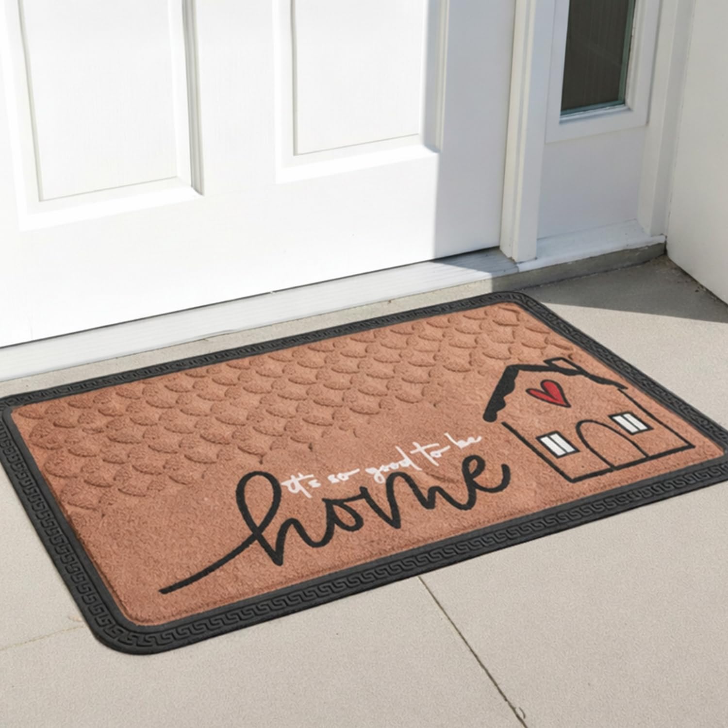 HOKIPO PP Main Door Entrance Mat for Home, Non-Slip Rubber Backing Entry Door Mat, Large 45x75 cm, Heart House -Beige (IN-1068-BGE)-picture-20