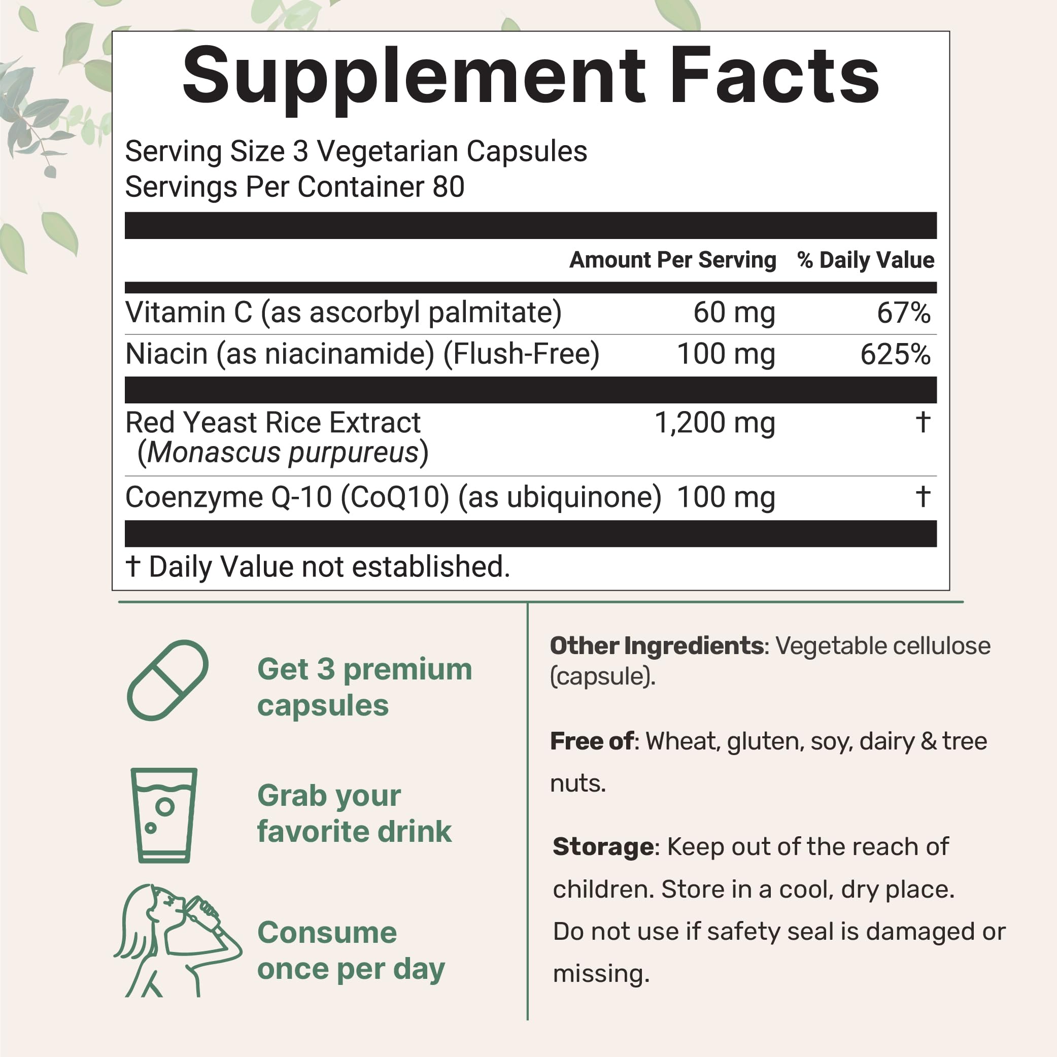 Micro Ingredients Red Yeast Rice with CoQ10 1200mg, 240 Veggie Capsules | Cholesterol Support & Heart Health Supplements* | 4-in-1 with Flush Free Niacin & Fat Soluble Vitamin C | Filler Free, Non-GMO — Amazon image 2