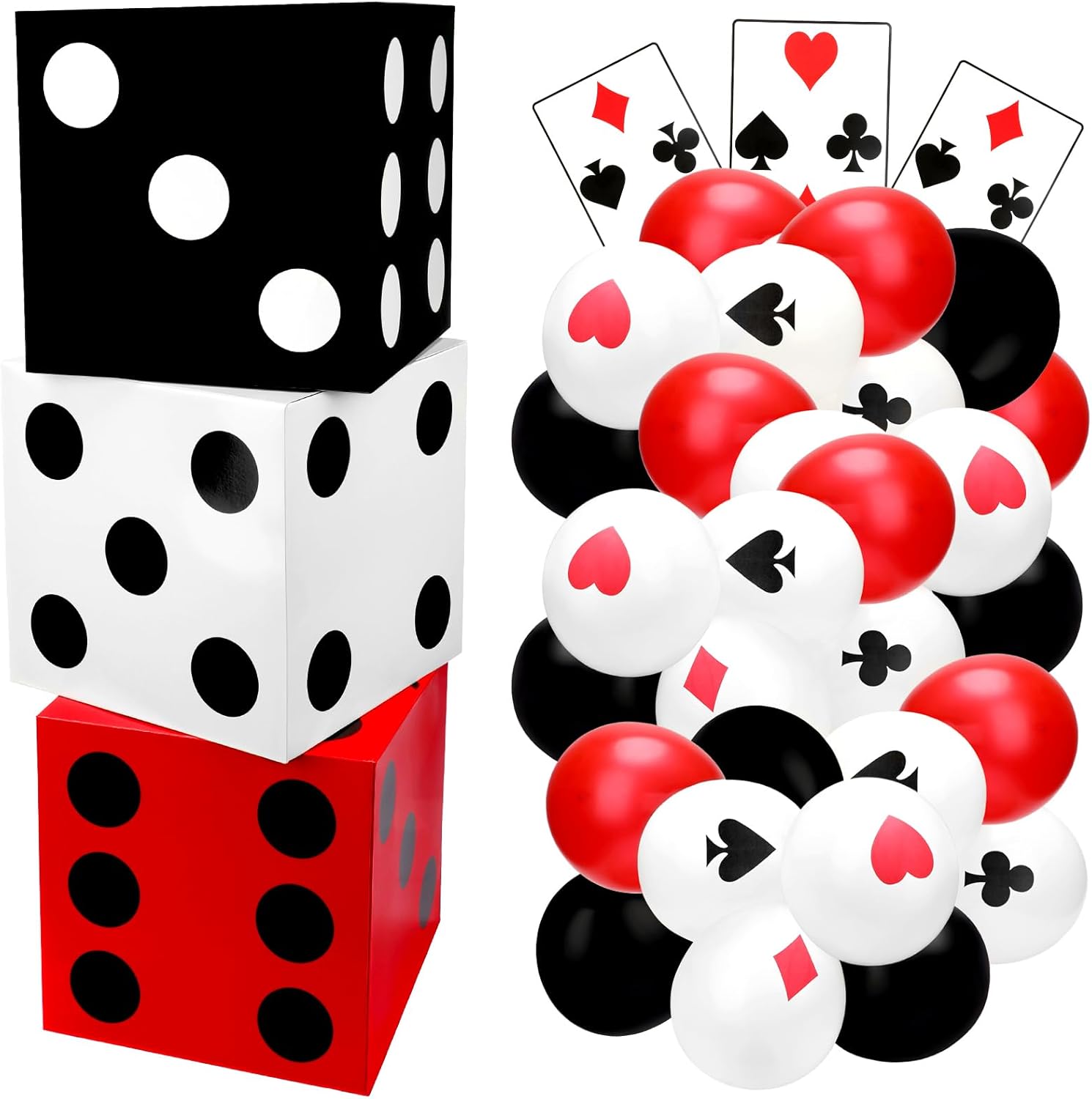 Mototo 72-Piece Casino Theme Party Decoration 11 Inch Large Paper Dice Boxes Poker Playing Card Balloons for Las Vegas Bunco Game Casino Night Table Centerpiece Birthday Party Golf Tournament Backdrop
