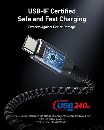 Anker Prime USB C to USB C Cable, 240W Fast Charging Cord, Upcycled-Braided Nylon with 100-Year Bend Durability for iPhone 17 Series, MacBook, Galaxy S24(1 FT)