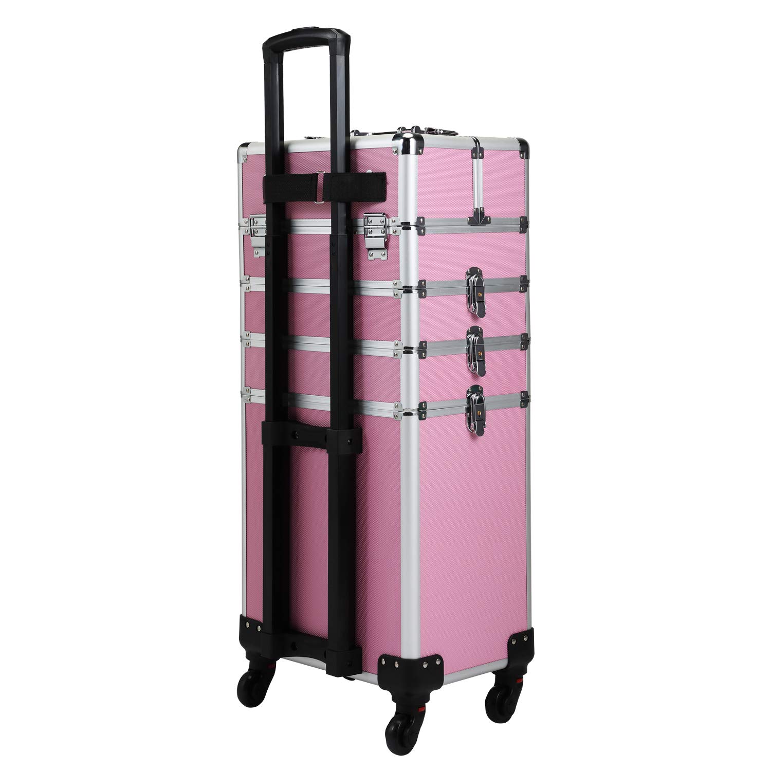 Sandinrayli 4-in-1 Cosmetic Train Case, Professional Aluminum Rolling Makeup Travel Trolley with Adjustable Divider & 4 Removable Spinner Wheels (Pink) : Beauty & Personal Care